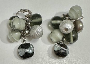 Vogue Vintage Clip-on Earrings-Gray And Black Glass Beads