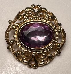 Vintage Brooch With Faceted Purple Stone