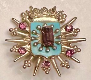 Shield And Spike Pin With Purple Rhinestones