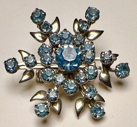 Blue Rhinestone Snowflake Brooch