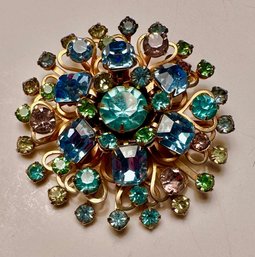 Vintage Rhinestone Brooch-Multiple Color Stones
