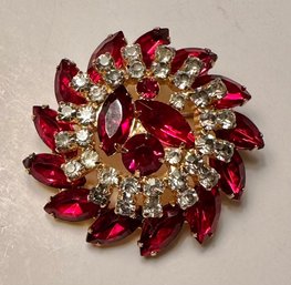 Vintage Rhinestone Brooch-Red & Clear Stones