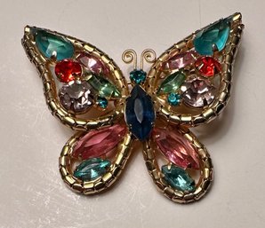 Butterfly Brooch-Brilliant Multicolored Rhinestones