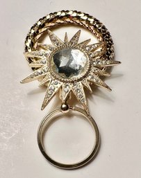 Whiting And Davis-Large Starburst Key Chain With Clear Faceted Stone