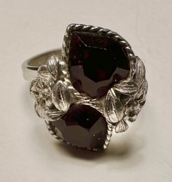 Sarah Cov Adjustable Heart Ring With Dark Red Stone