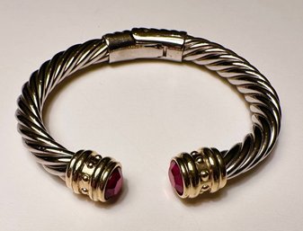 Hinged Rope Twisted Bangle-pink Rhinestone