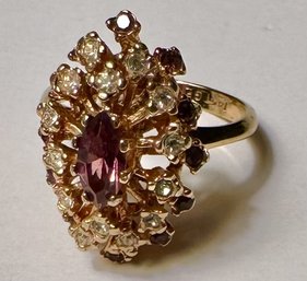 Beautiful Cluster Ring - Purple & Clear Rhinestones