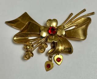 Vintage Bow Pin -red Rhinestones