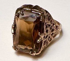 Elegant Ring With Large Amber Colored Stone