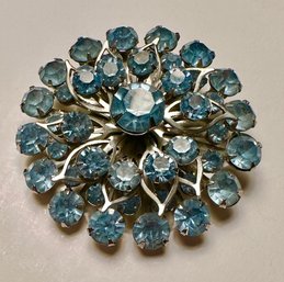 Vintage Blue Rhinestone Cluster Brooch