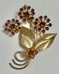 Vintage Floral Pin-purple Rhinestones