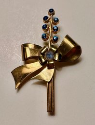 Bow Pin With Blue Rhinestones