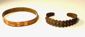 2 Copper Bracelets - 1 Cuff And 1 Bangle