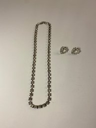 Rhinestone Chocker Necklace  And Heart Shaped Pierced Earrings