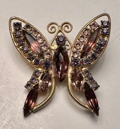 Elegantly Detailed Victorian Butterfly Brooch  Mixed Purple Rhinestones  1.5
