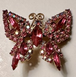 Pink Rhinestone Butterfly Brooch