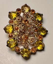 Vintage Brooch Of  Yellow And Gold Rhinestones
