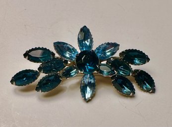 Vintage Brooch - Two Shades Of Blue Rhinestones - 3'
