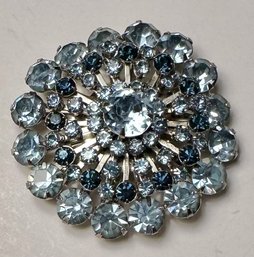 Large Brooch Cluster Of Blue Rhinestones