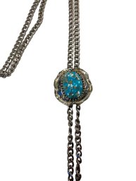 Vintage 16'  Western Tie Slide With Turquoise Color Stone