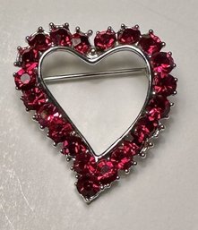Heart Pin With Dark Red Rhinestones