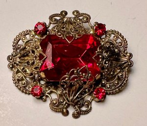 Large Red Stone Victorian Brooch