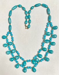 Double Strand Of Turquoise Beads With Gold Spacer Beads