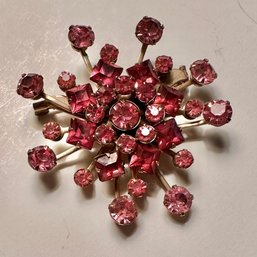 Starburst Brooch Of Multi Shaped And Shades Of Pink Rhinestones