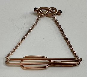 10K Tie Bar With Red Stones - Signed Swank