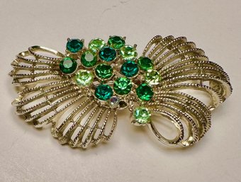 Vintage Green Rhinestone Brooch