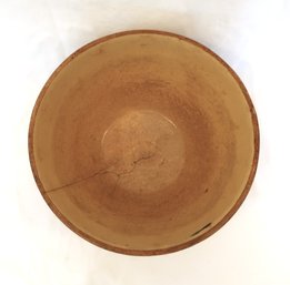 Yellow Ware Mixing Bowl Hand Painted Blue Stripes