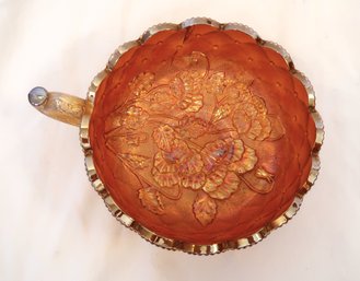 Imperial Amber Carnival Glass Pansy Dish