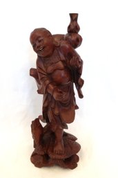Carved Wood Chinese Liu Hai And The Toad (wealth)