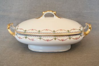 Vibnaud Limoges Porcelain Covered Vegetable Bowl With Gold Trim