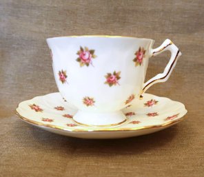 Aynsley Rosedale Teacup & Saucer Fine Bone China With Gold Detailing