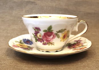 Gloria Fine Porcelain Teacup & Saucer With Gold Accents
