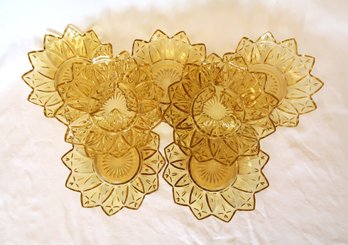 Federal Glass Petal Amber Plates Set Of 7