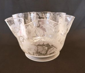 Victorian Light Lamp Shade Etched Frosted Glass Ruffle Top GWTW Parlor