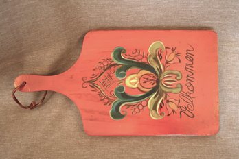Rosemaling Scandinavian Folk Art Board Red 'Velkommen'