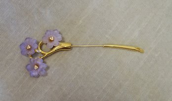 Givenchy Purple Lucite Floral Gold Stick Pin Brooch