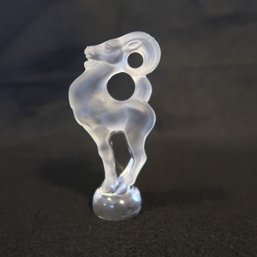 Lalique France Crystal Frosted Bastia Ram Figurine ~ Signed