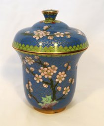 Enamel Cloisonne Filigree Cup With Lid, Cherry Blossom