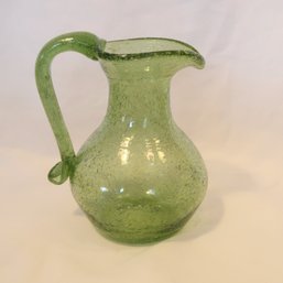 Small Bubble Green Glass Pitcher