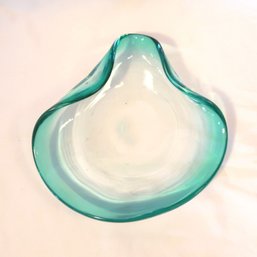 Aqua And Clear Art Glass Dish /tray