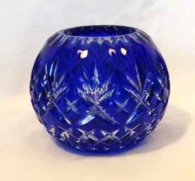 Bohemian Cobalt Blue Cut To Clear Crystal Glass Ball
