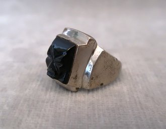 Ring With Carved Obsidian Face