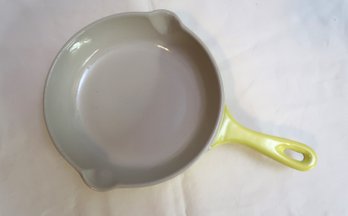 Enamel Cast Iron Yellow/Grey Skillet Pan W/ Spout