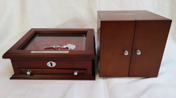 Set Of 2, Glass Top Locking Coinbox, Coinbox With Drawers, Empty