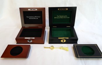 Two Wooden Coinboxes With Locks & One Key