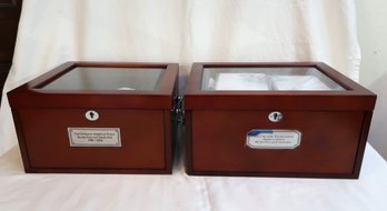 Two Large Coinboxes With Glass Tops And Drawers W/locks And One Key